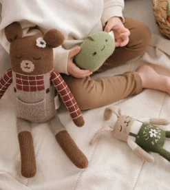 Misie|Przytulanki | Main Sauvage Duży dziergany miś z wełny alpaki - sienna plaid shirt