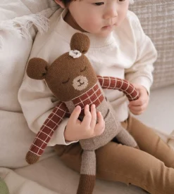 Misie|Przytulanki | Main Sauvage Duży dziergany miś z wełny alpaki - sienna plaid shirt