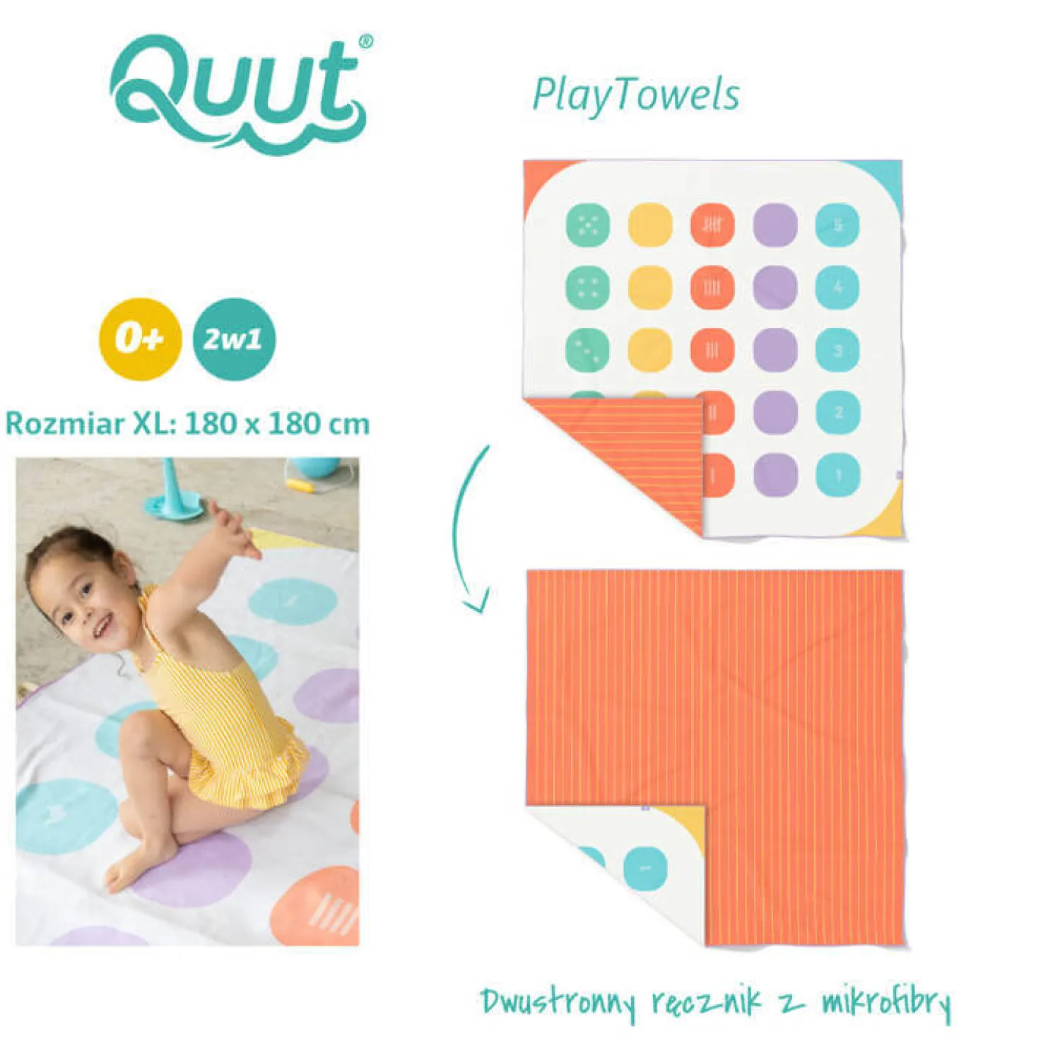 Ręczniki I Myjki | QUUT Dwustronny ręcznik plażowy PlayTowels 180 x 180cm - Balancing Game