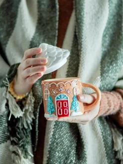 Dziecięcy kubek z kamionki z pokrywką - Ginnie, brązowy