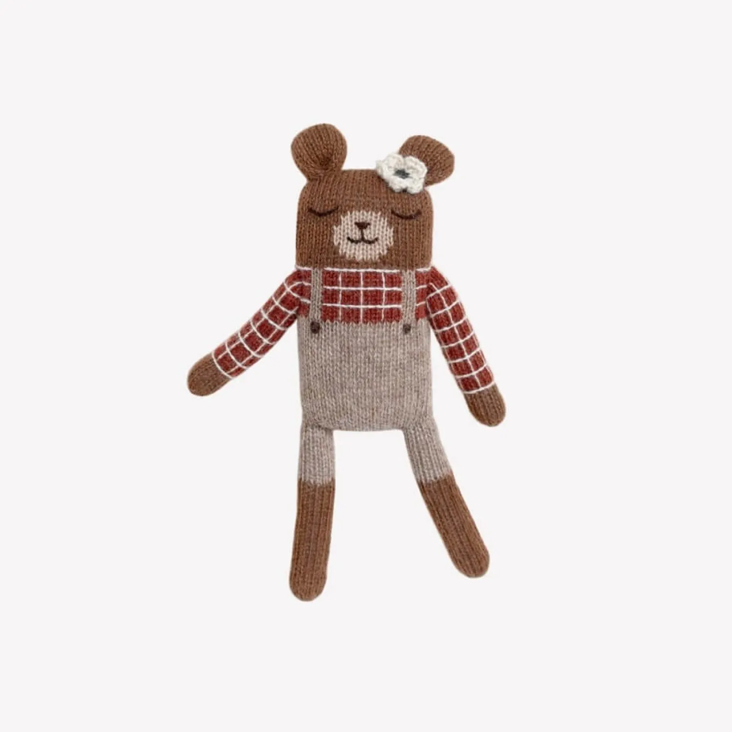 Misie|Przytulanki | Main Sauvage Dziergany miś z wełny alpaki - sienna plaid shirt