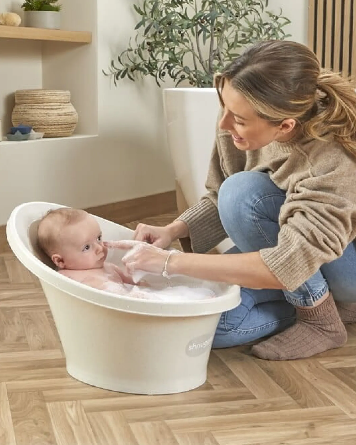 Wanienki I Stojaki|Wanienki I Stojaki | Shnuggle Baby ECO Wanienka z odpływem i piankowym oparciem - Cookies & Cream