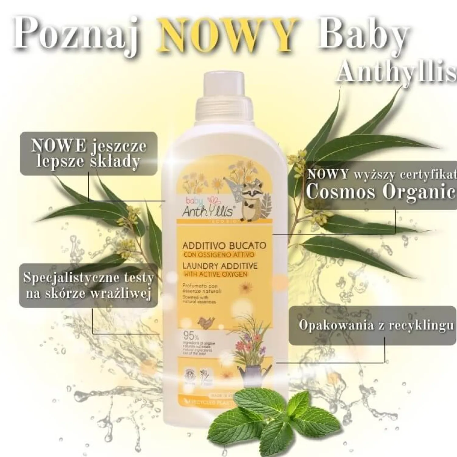 Porządek W Domu | Baby Anthyllis Eko dodatek do prania z aktywnym tlenem do odplamiania ubranek dziecięcych, 1l