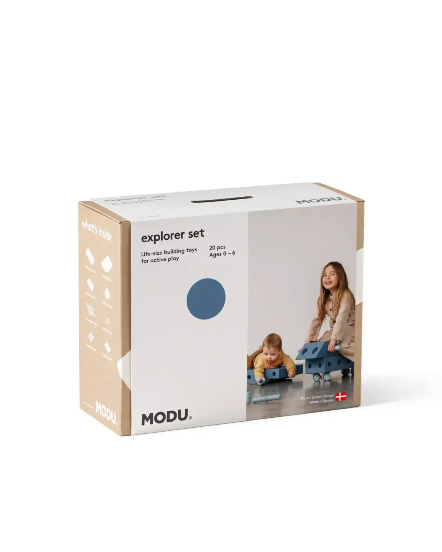 12M+|6 Lat+ | MODU Explorer set - Kreatywne klocki rozwijające motorykę dużą: Deep blue, Sky blue 8w1