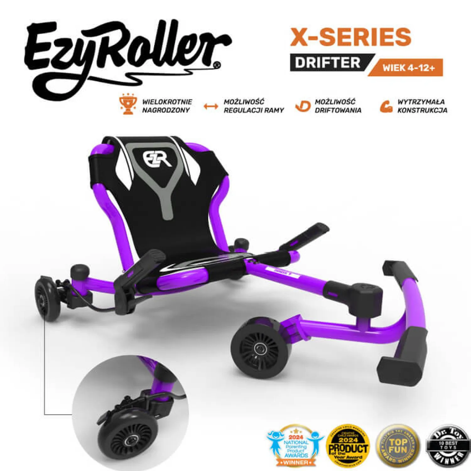 6 Lat+|7 Lat+ | EzyRoller Drifter X Pojazd gokart napędzany nogami driftingowy 4-12 lat - Purple