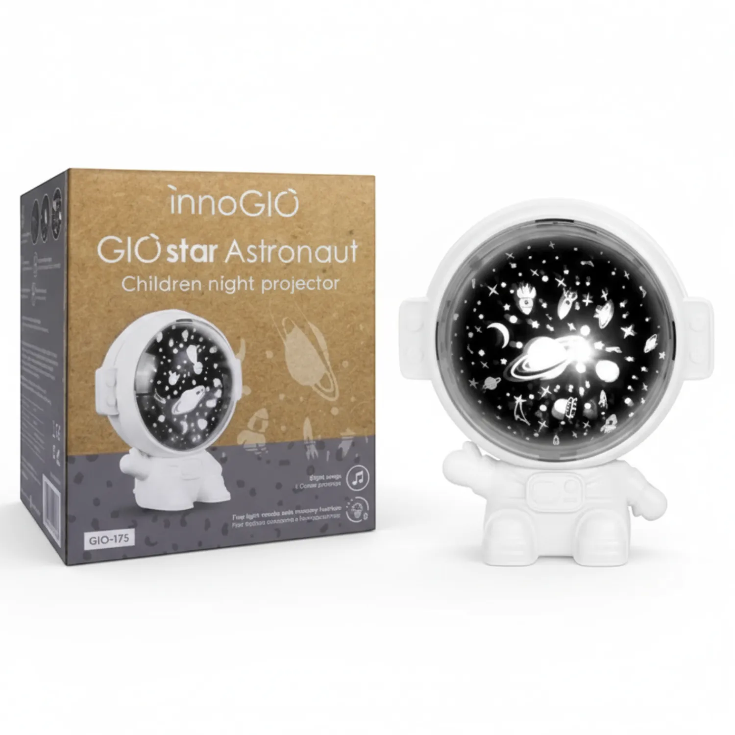 Pozytywki|Lampki Nocne | InnoGIO GIOstar Astronaut - Projektor z pozytywką dla dzieci