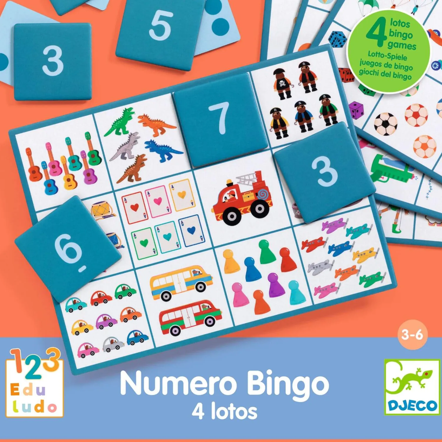 Gry Planszowe|3 Lata + | Djeco Gra edukacyjna BINGO 4w1