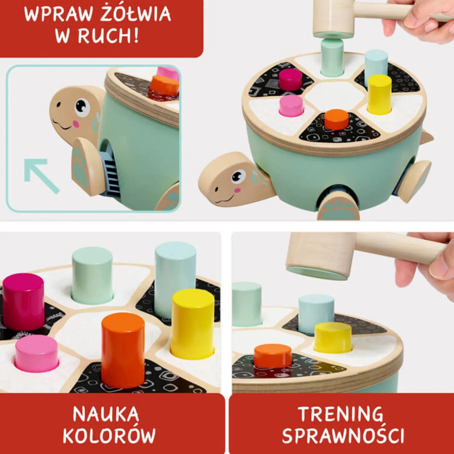 Edukacyjne|Drewniane | TOPBRIGHT Gra motoryczna Żółw, drewniana wbijanka, 18m+