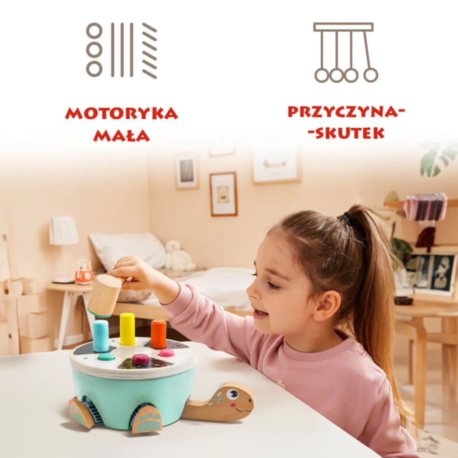 Edukacyjne|Drewniane | TOPBRIGHT Gra motoryczna Żółw, drewniana wbijanka, 18m+