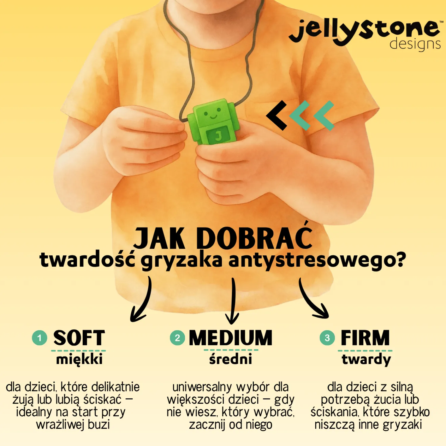 6 Lat+|3 Lata + | Jellystone Gryzak terapeutyczny, antystresowy naszyjnik MEDIUM Robot - Grassy Green