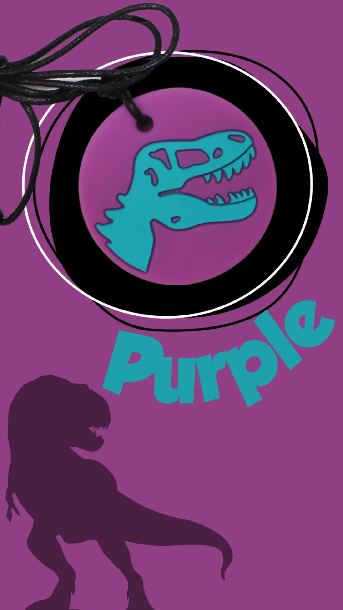 6 Lat+|3 Lata + | Jellystone Gryzak terapeutyczny, antystresowy naszyjnik MEDIUM - Dinozaur fioletowy