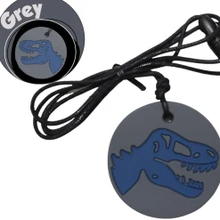 6 Lat+|3 Lata + | Jellystone Gryzak terapeutyczny, antystresowy naszyjnik MEDIUM - Dinozaur szary