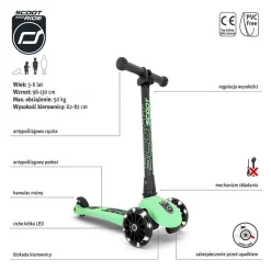 6 Lat+|3 Lata + | Scootandride Highwaykick 3 LED Hulajnoga składana ze świecącymi kółkami 3+ Kiwi