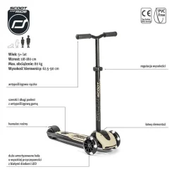 6 Lat+|7 Lat+ | Scootandride Highwaykick 5 LED Hulajnoga trójkołowa balansowa ze świecącymi kółkami 5+ Ash