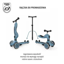 Motoryka Duża|Jeździki | Scootandride Highwaykick1 Push and Go 2w1 Jeździk i hulajnoga z rączką do prowadzenia 1-5 lat Steel