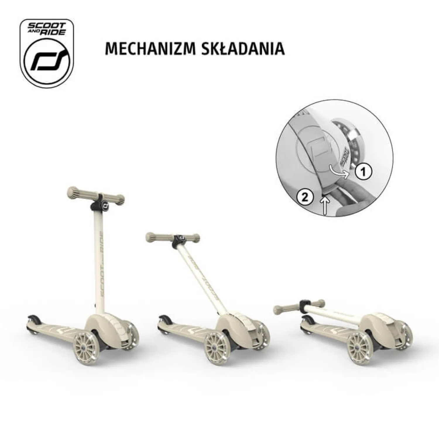 6 Lat+|3 Lata + | Scootandride Highwaykick 3S Hulajnoga z systemem sterowania 2w1 i kółkami LED składana 3+ Ash