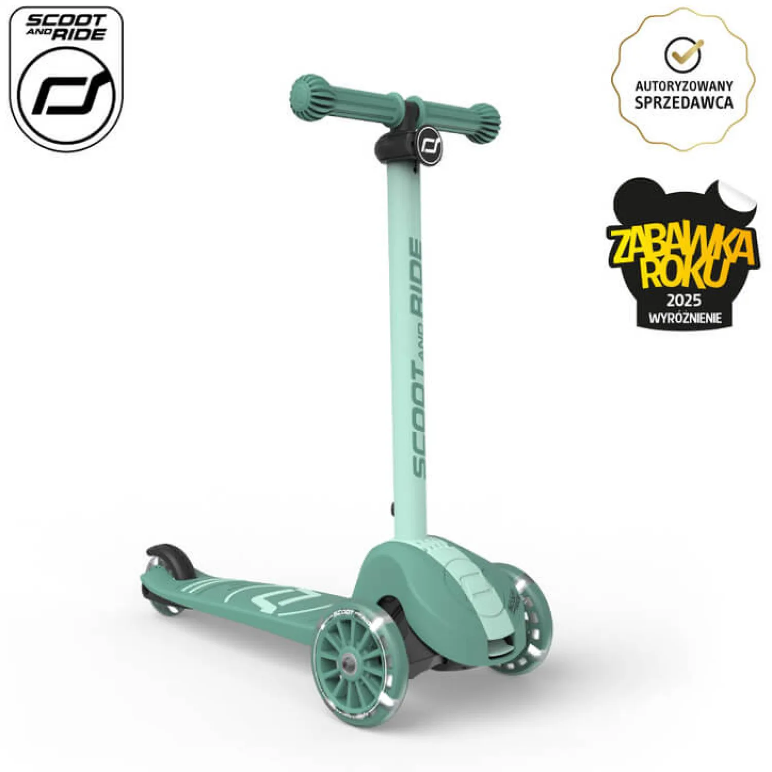 6 Lat+|3 Lata + | Scootandride Highwaykick 3S Hulajnoga z systemem sterowania 2w1 i kółkami LED składana 3+ Forest