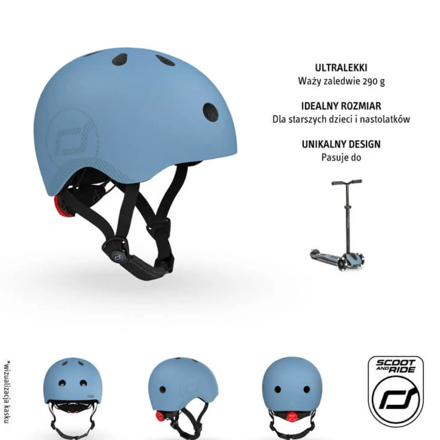 Kaski Dla Dzieci|Przydatne Akcesoria | Scootandride Kask M-L dla starszych dzieci i nastolatków Steel