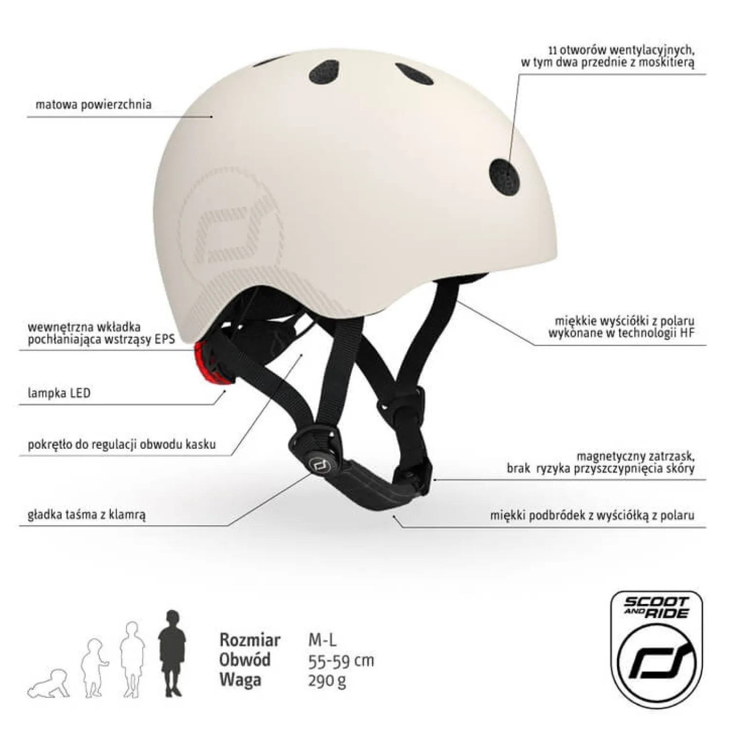 Kaski Dla Dzieci|Przydatne Akcesoria | Scootandride Kask M-L dla starszych dzieci i nastolatków Ash
