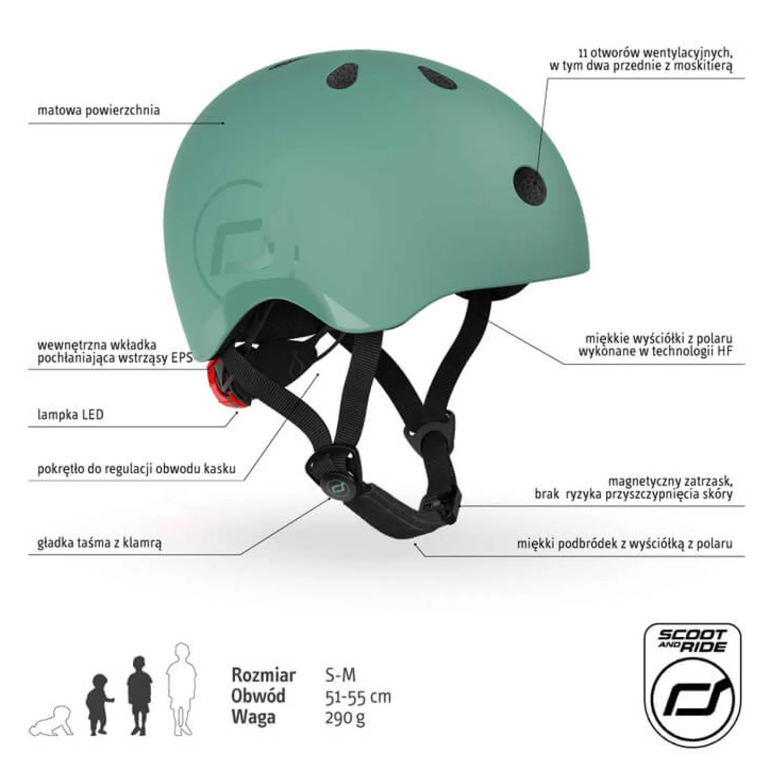 Kaski Dla Dzieci|Przydatne Akcesoria | Scootandride Kask S-M dla dzieci 3+ Forest