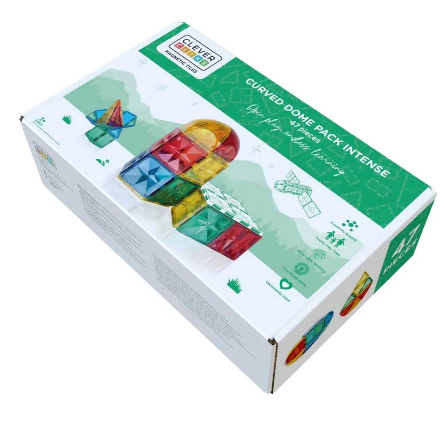 6 Lat+|3 Lata + | Cleverclixx Klocki magnetyczne Curved Dome Pack Intense - 47 el.