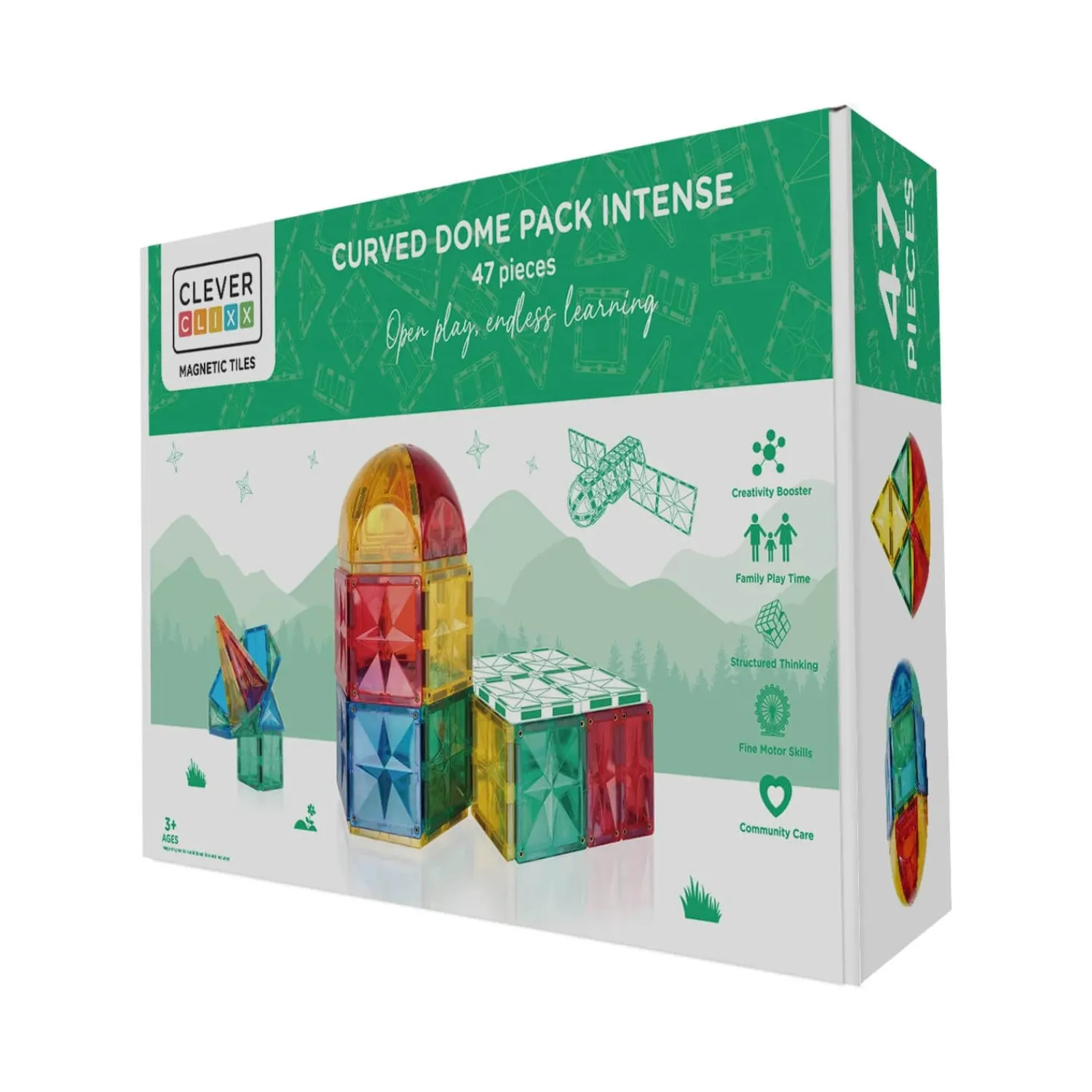 6 Lat+|3 Lata + | Cleverclixx Klocki magnetyczne Curved Dome Pack Intense - 47 el.