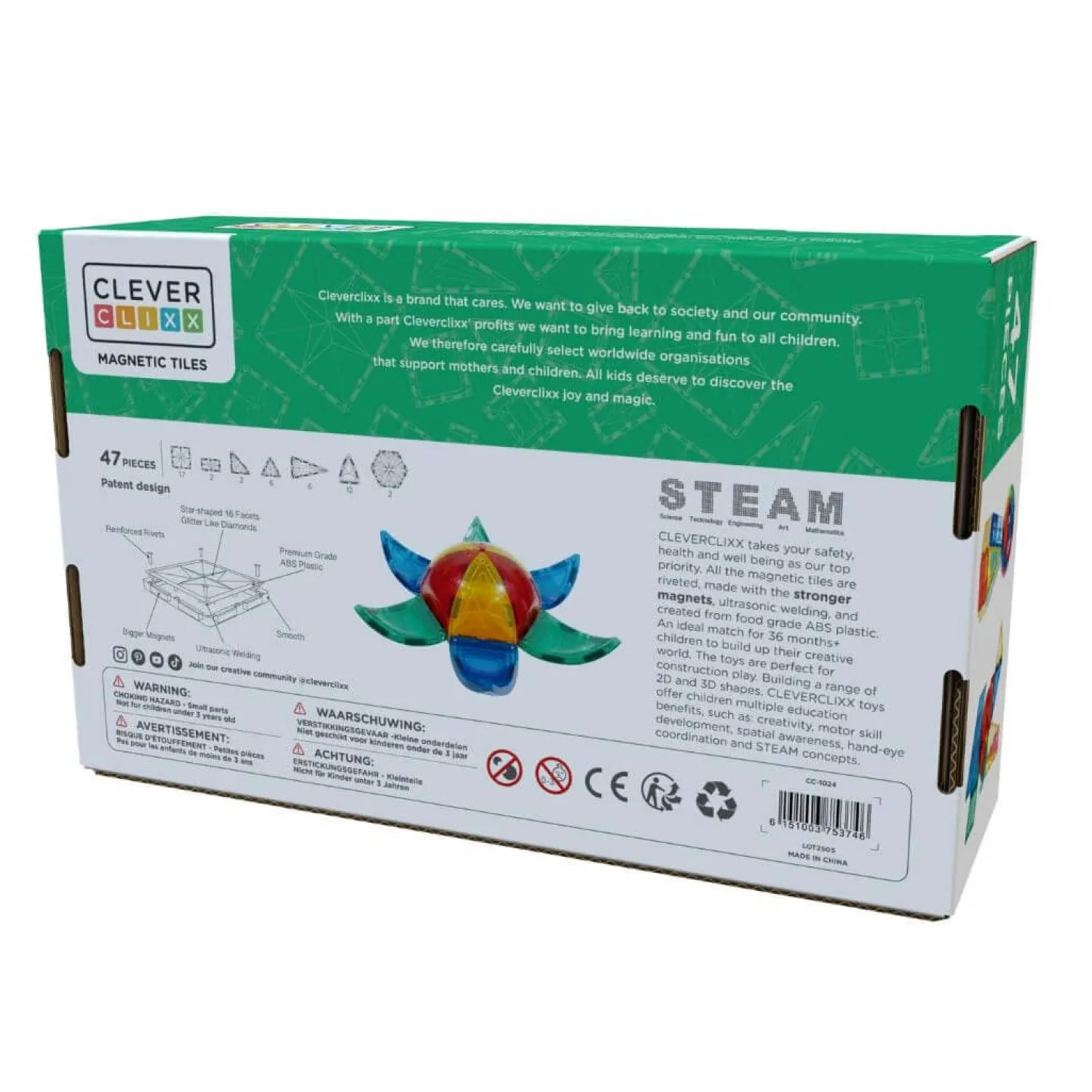 6 Lat+|3 Lata + | Cleverclixx Klocki magnetyczne Curved Dome Pack Intense - 47 el.