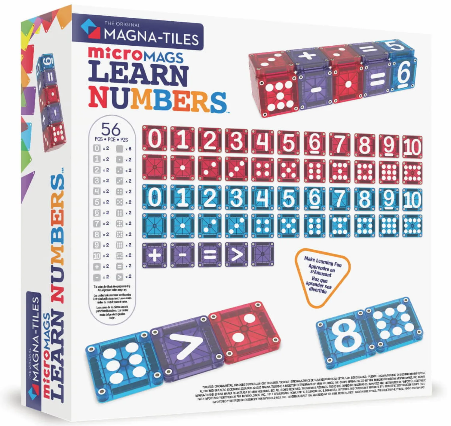 6 Lat+|3 Lata + | Magna-Tiles Klocki Magnetyczne Learn Numbers 56 el.