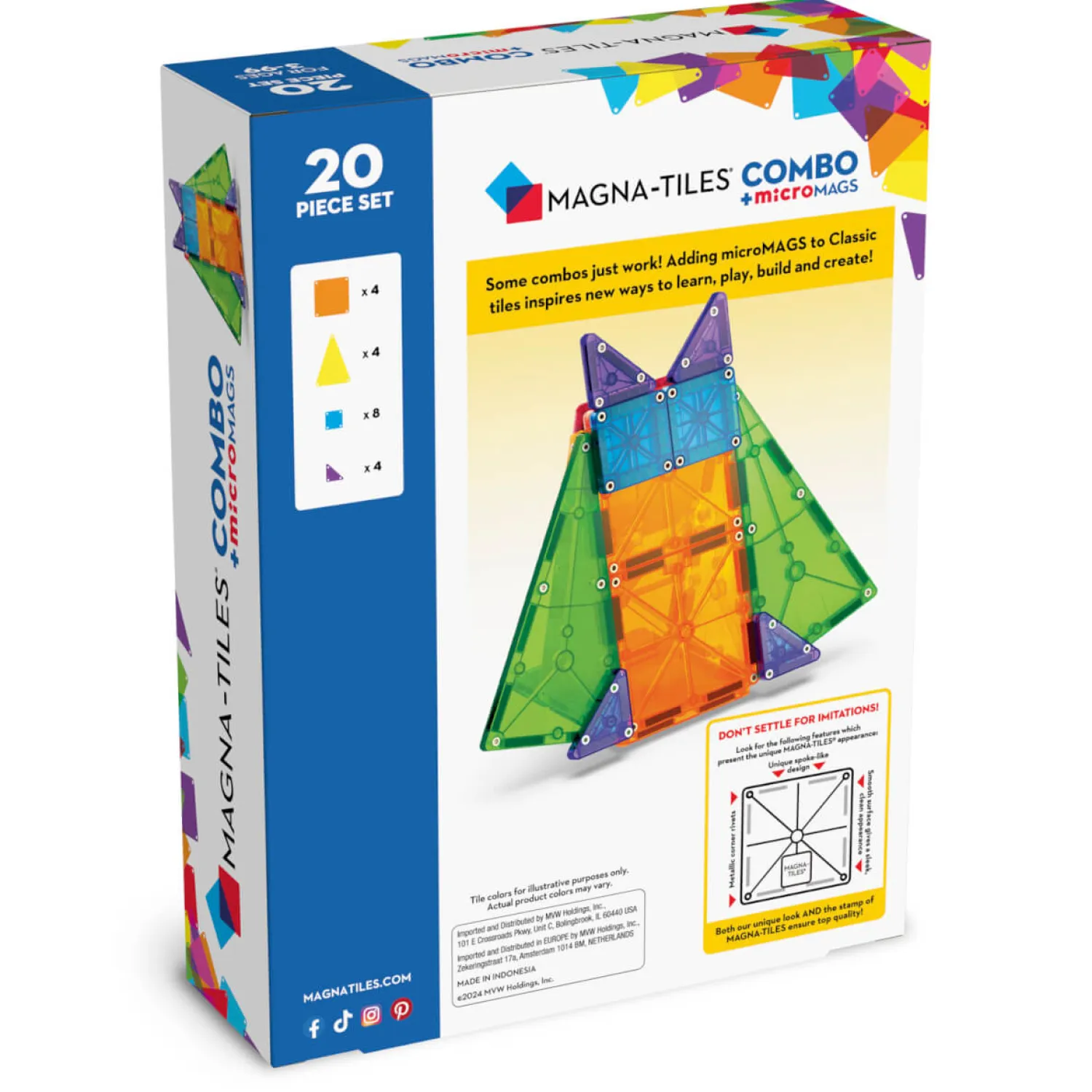 3 Lata +|4 Lata + | Magna-Tiles Klocki Magnetyczne microMAGS 20 el. COMBO