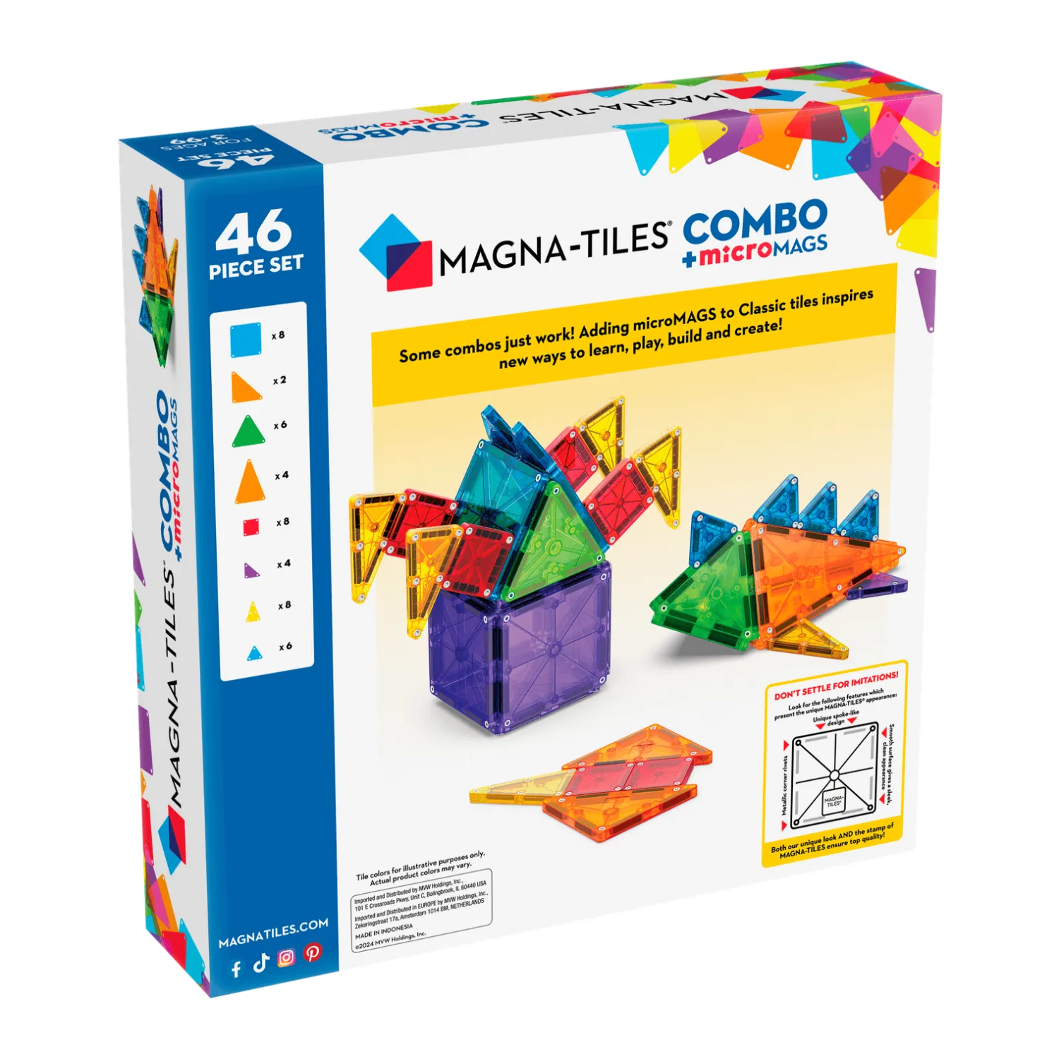 3 Lata +|4 Lata + | Magna-Tiles Klocki Magnetyczne microMAGS 46 el. COMBO