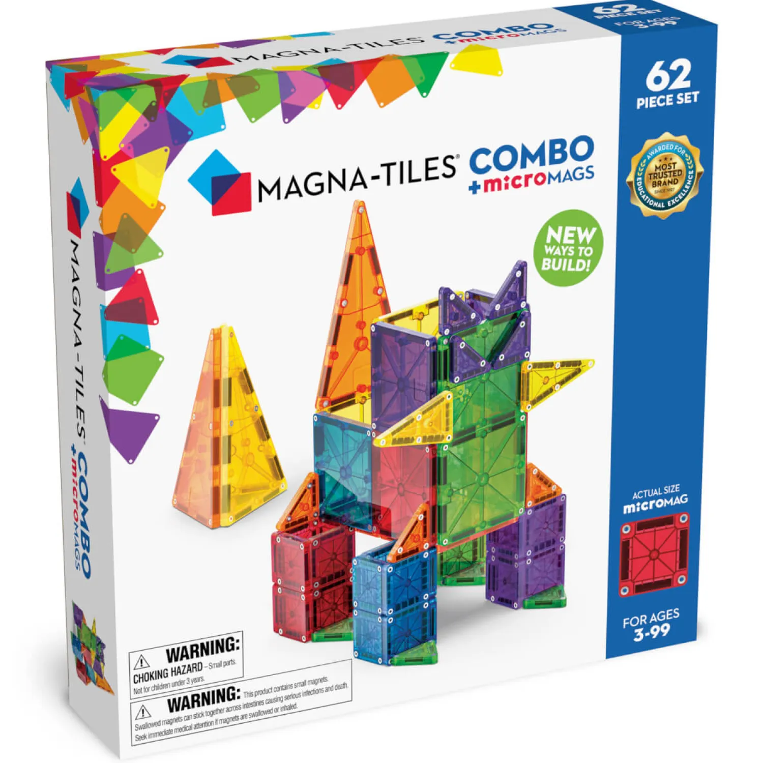 3 Lata +|4 Lata + | Magna-Tiles Klocki Magnetyczne microMAGS 62 el. COMBO