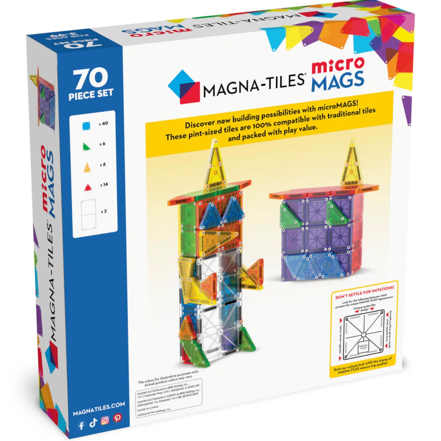 3 Lata +|4 Lata + | Magna-Tiles Klocki Magnetyczne microMAGS 70 el.