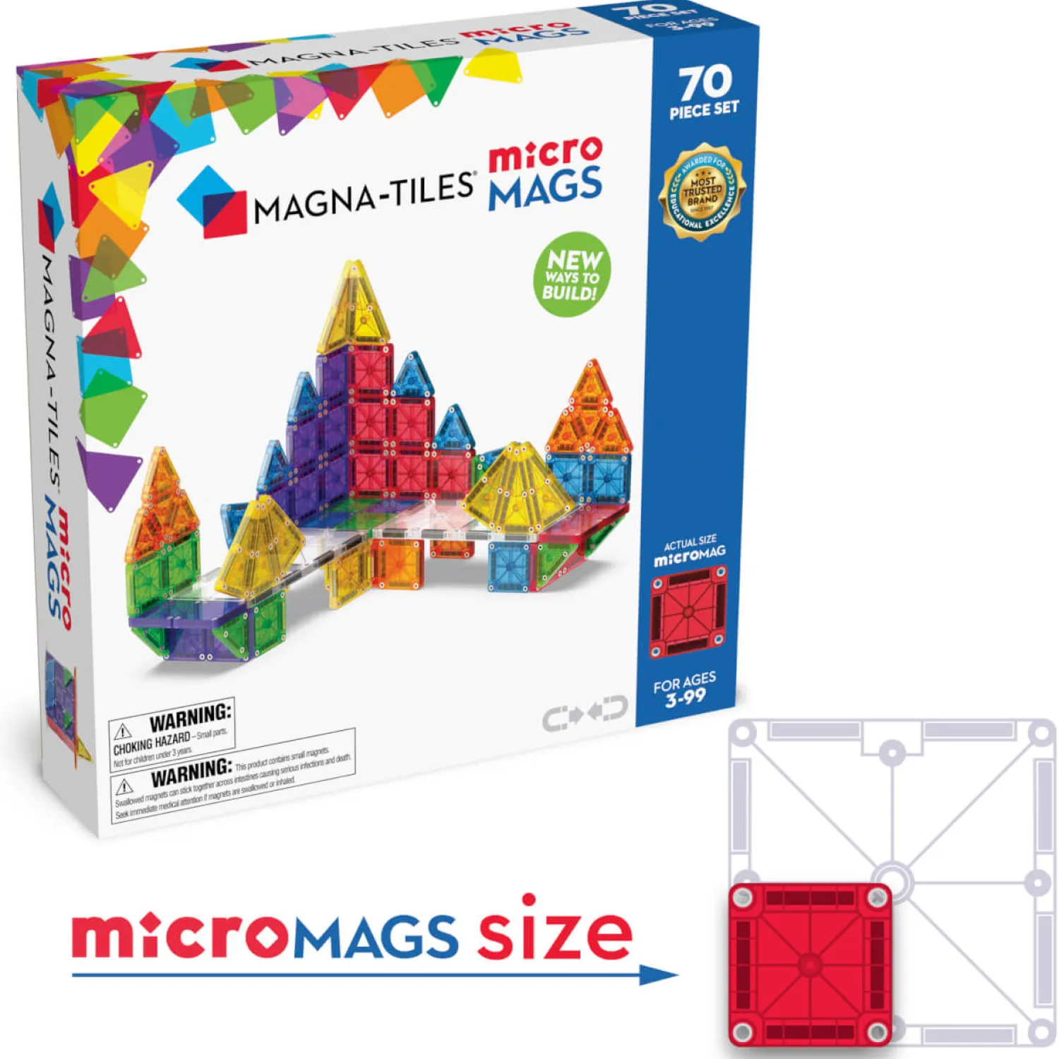 3 Lata +|4 Lata + | Magna-Tiles Klocki Magnetyczne microMAGS 70 el.