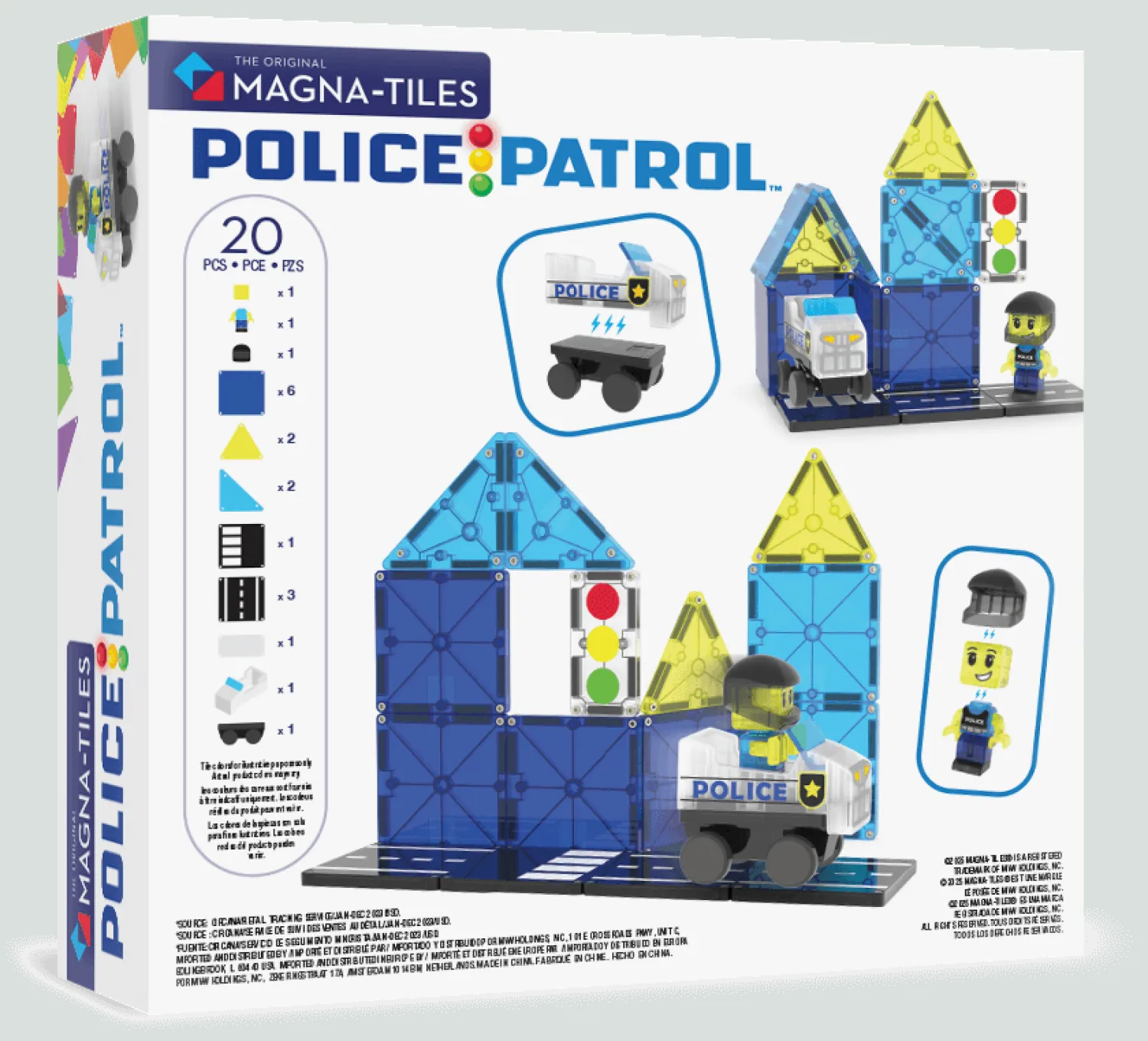 3 Lata +|4 Lata + | Magna-Tiles Klocki magnetyczne Patrol Policji 20 el.