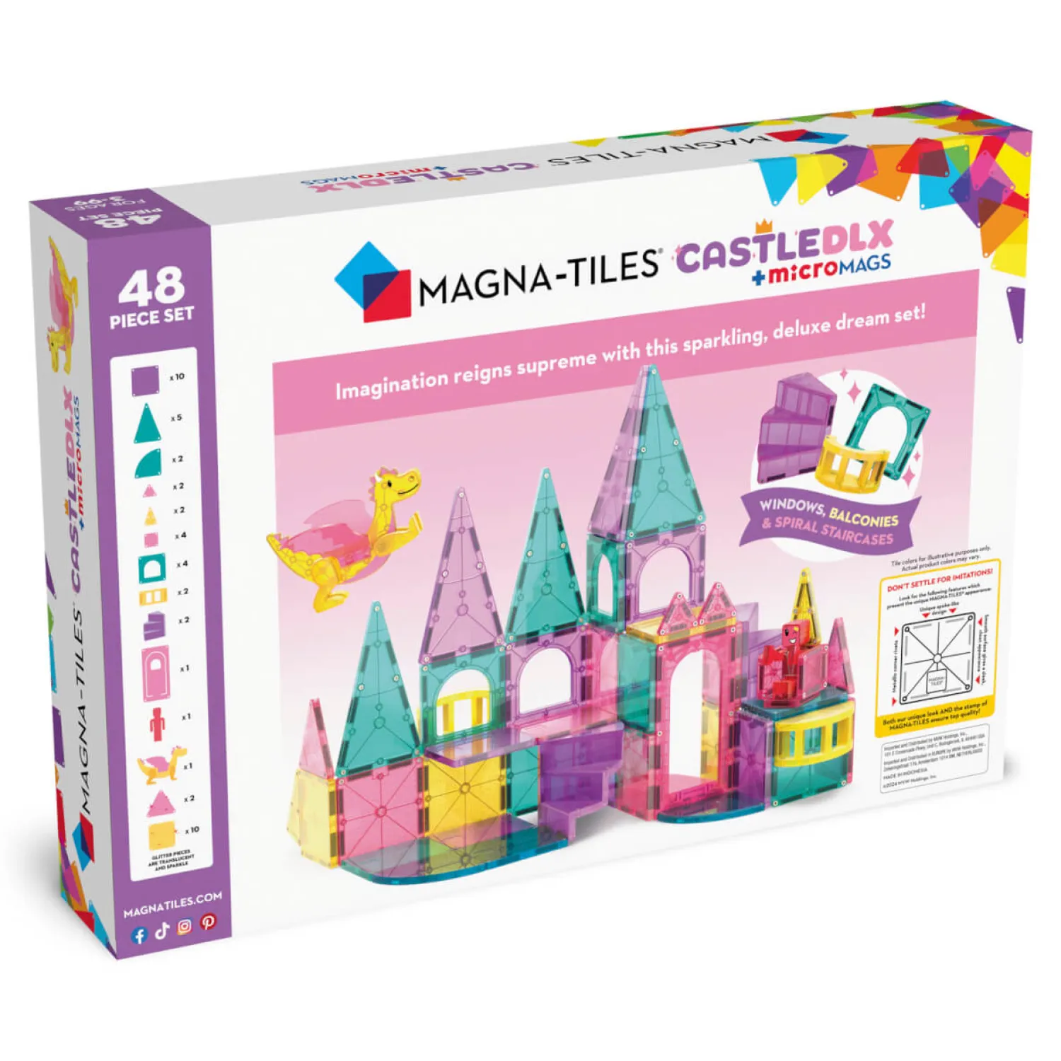 3 Lata +|4 Lata + | Magna-Tiles Klocki Magnetyczne Zamek DLX 48 el.