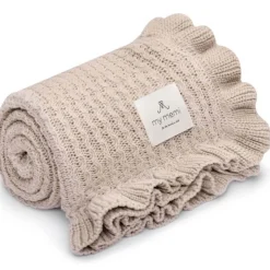 Kocyk bambusowy z falbanką 85x105 light beige