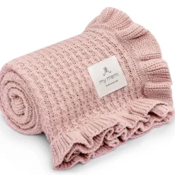 Kocyk bambusowy z falbanką 85x105 powder pink