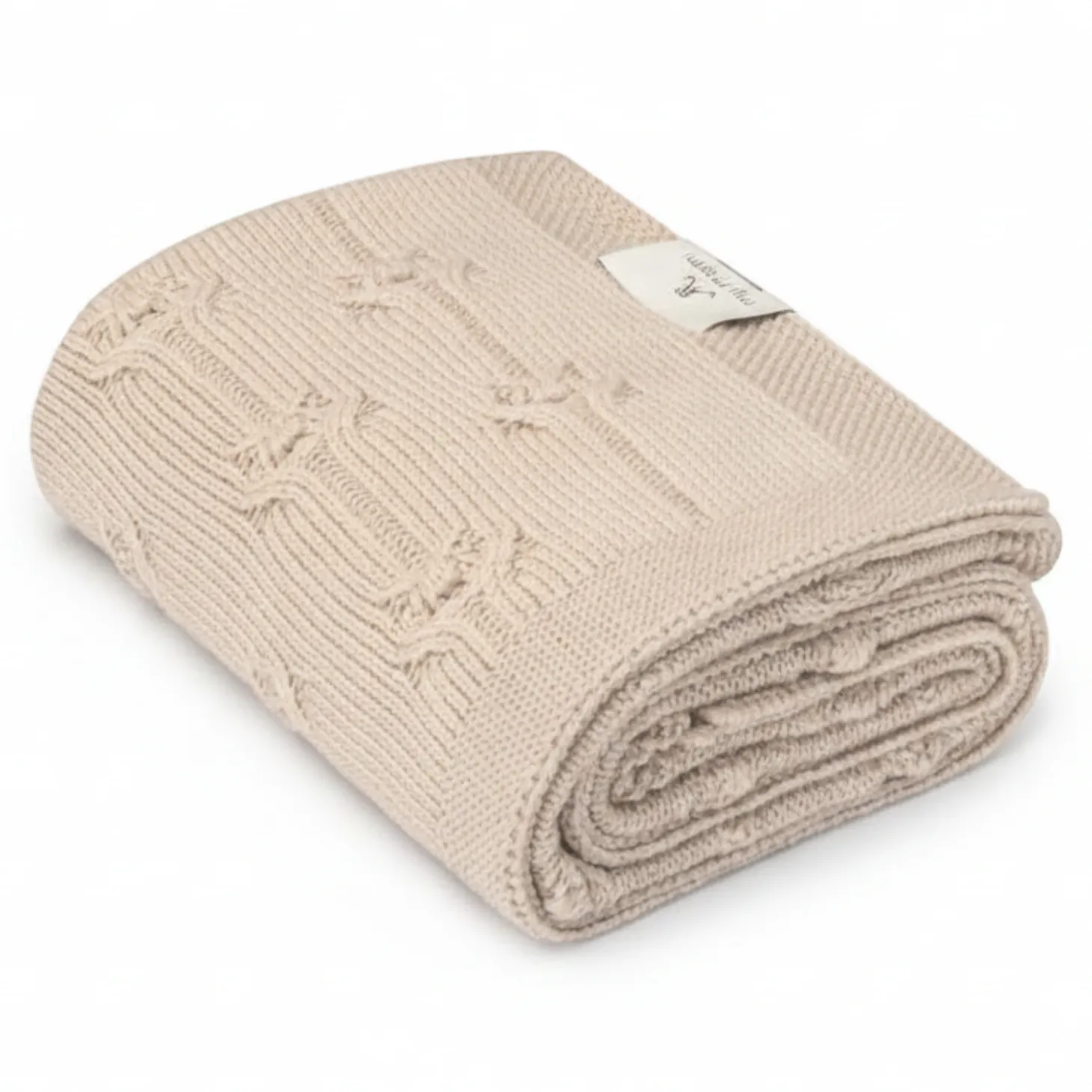 Kocyk ze 100% wełny merino warm beige Floral - premium collection