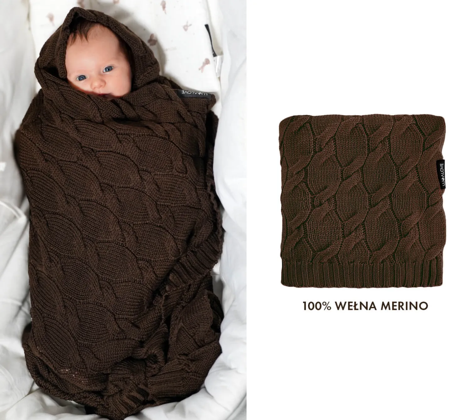 Kocyki|Kocyki | Lullalove Kocyk z wełny merino - czekolada, kolekcja PREMIUM