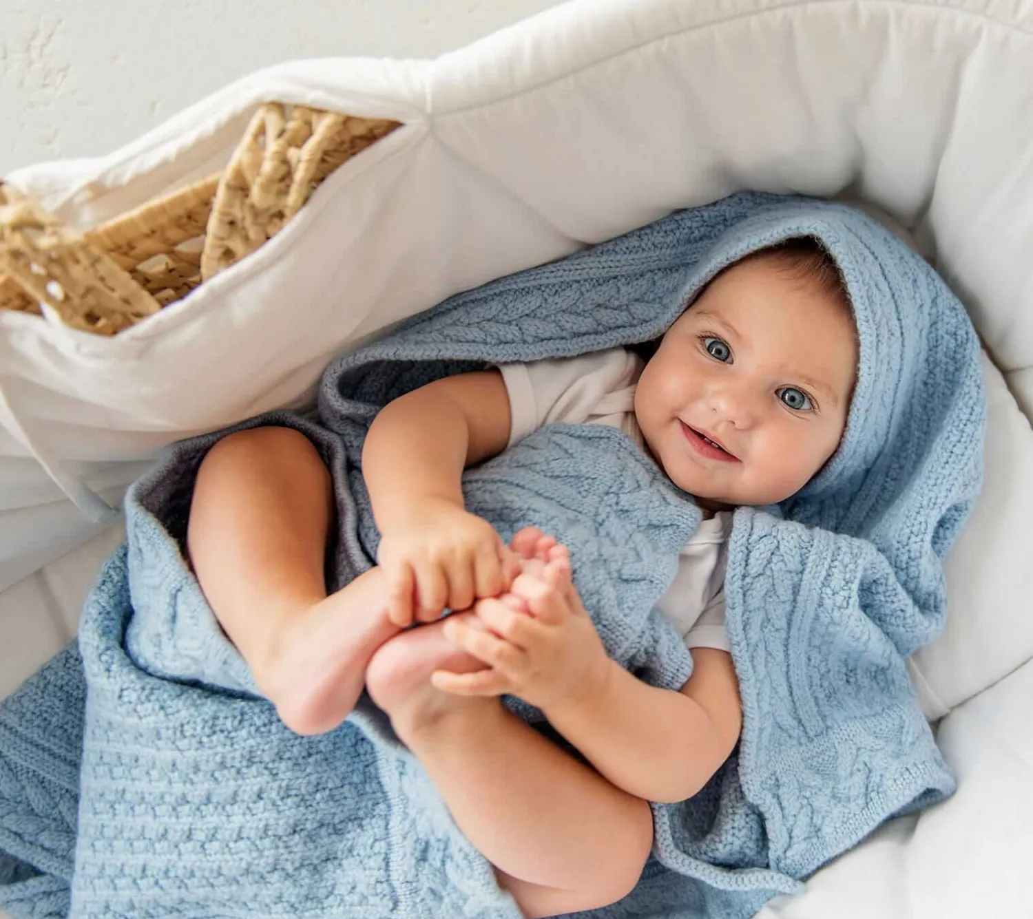 Kocyki|Kocyki | Lullalove Kocyk z wełny merino - niebieskie ciasteczko PREMIUM