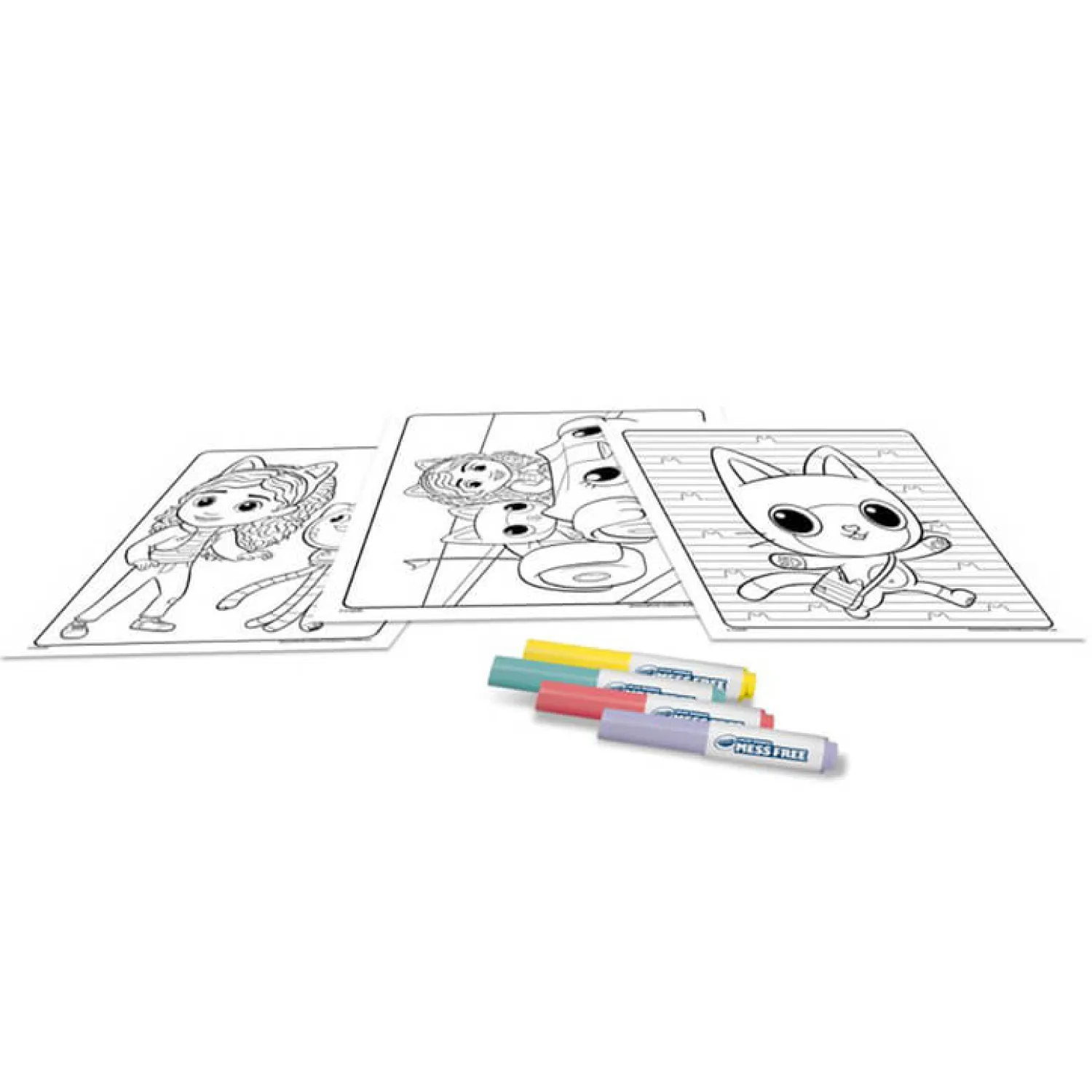 Kolorowanki | Crayola Kolorowanka dla dzieci i 4 niebrudzące magiczne flamastry Color Wonder Mess Free Koci Domek Gabi 3+
