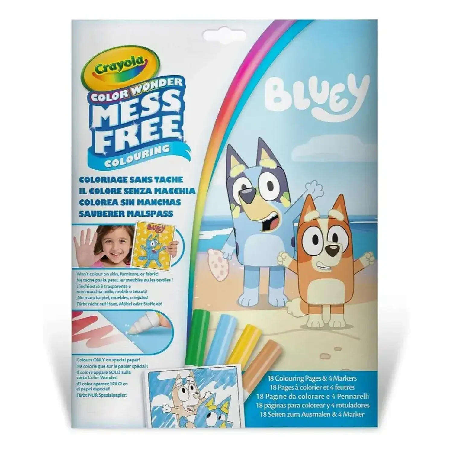 Kolorowanki | Crayola Kolorowanka dla dzieci i 4 niebrudzące magiczne flamastry Color Wonder Mess Free Bluey 3+