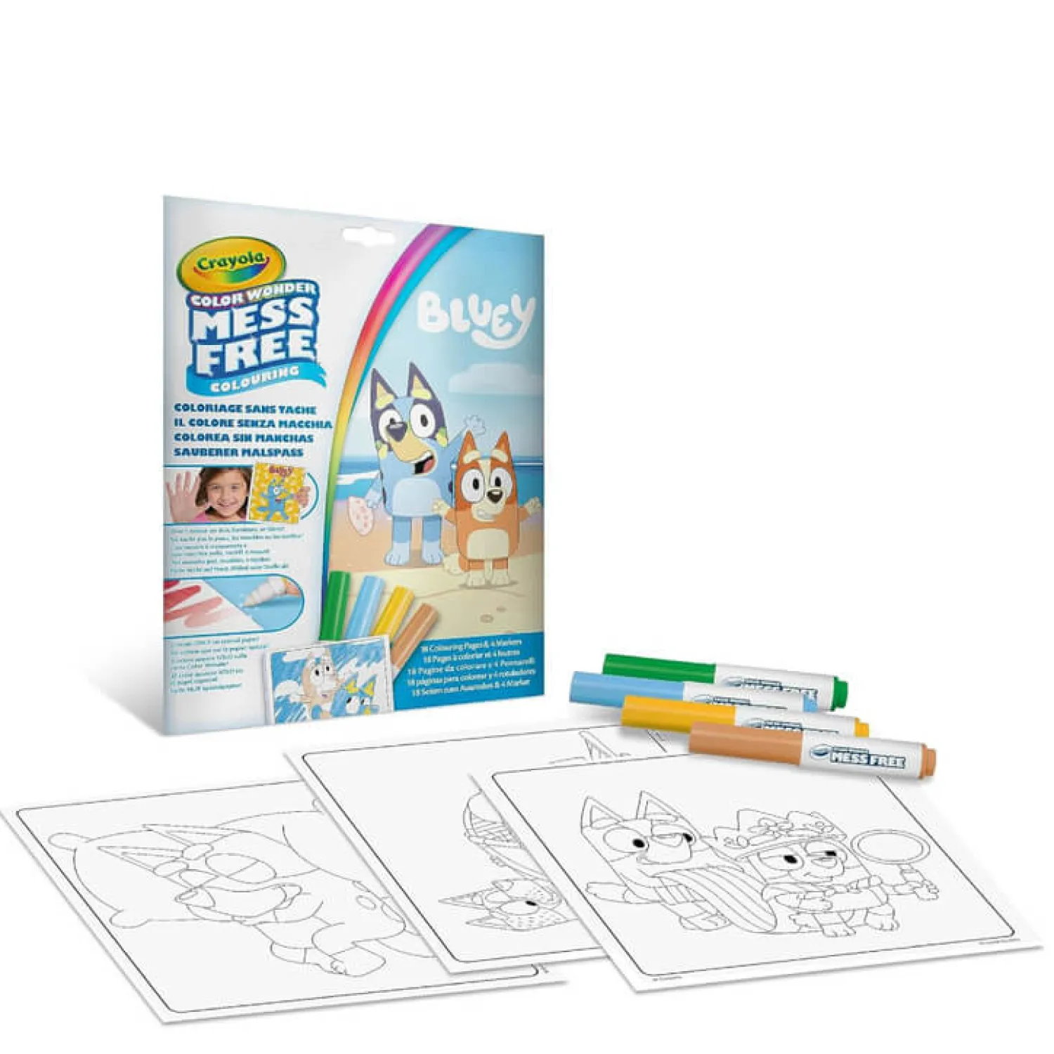 Kolorowanki | Crayola Kolorowanka dla dzieci i 4 niebrudzące magiczne flamastry Color Wonder Mess Free Bluey 3+