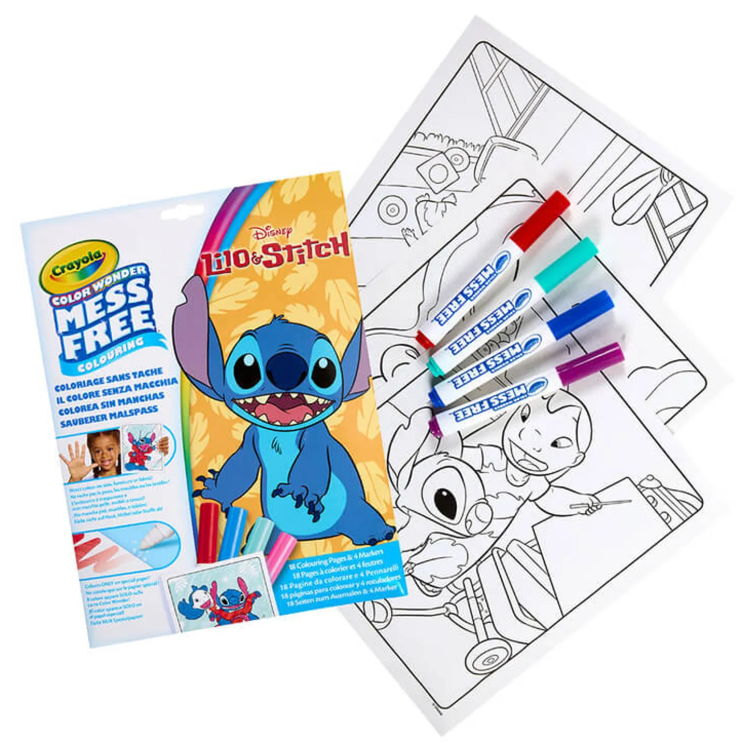 Kolorowanki | Crayola Kolorowanka dla dzieci i 4 niebrudzące magiczne flamastry Color Wonder Mess Free Lilo i Stitch 3+