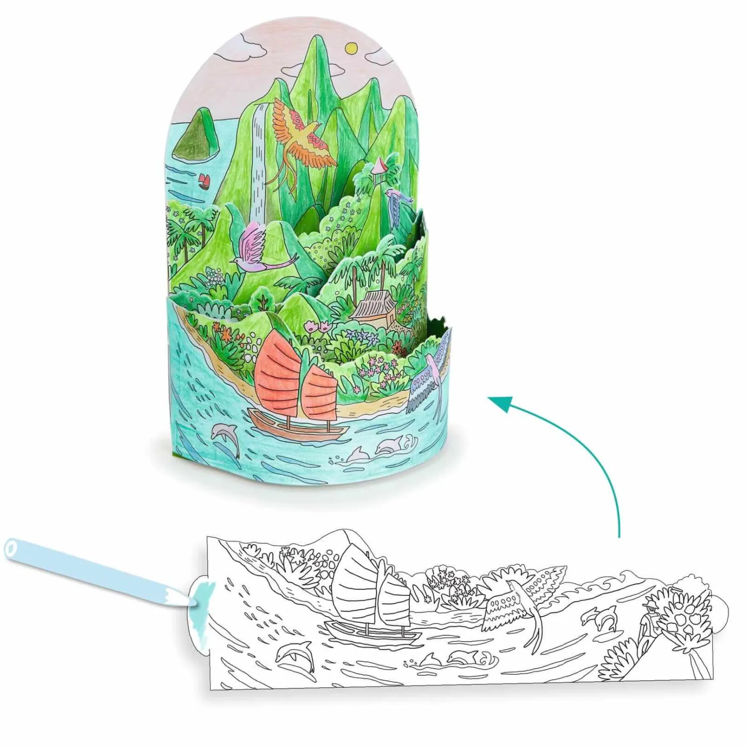 Kolorowanki|8 Lat+ | Djeco Kolorowanki 3D - Na szczycie mojej wyspy