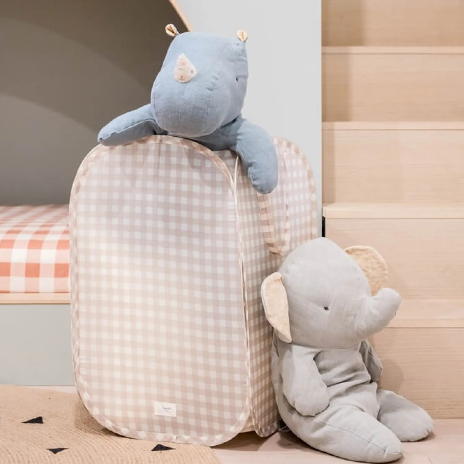 Porządek W Domu|Kosze I Pojemniki | 3 Sprouts Kosz na pranie i zabawki Pop-up Gingham Beige