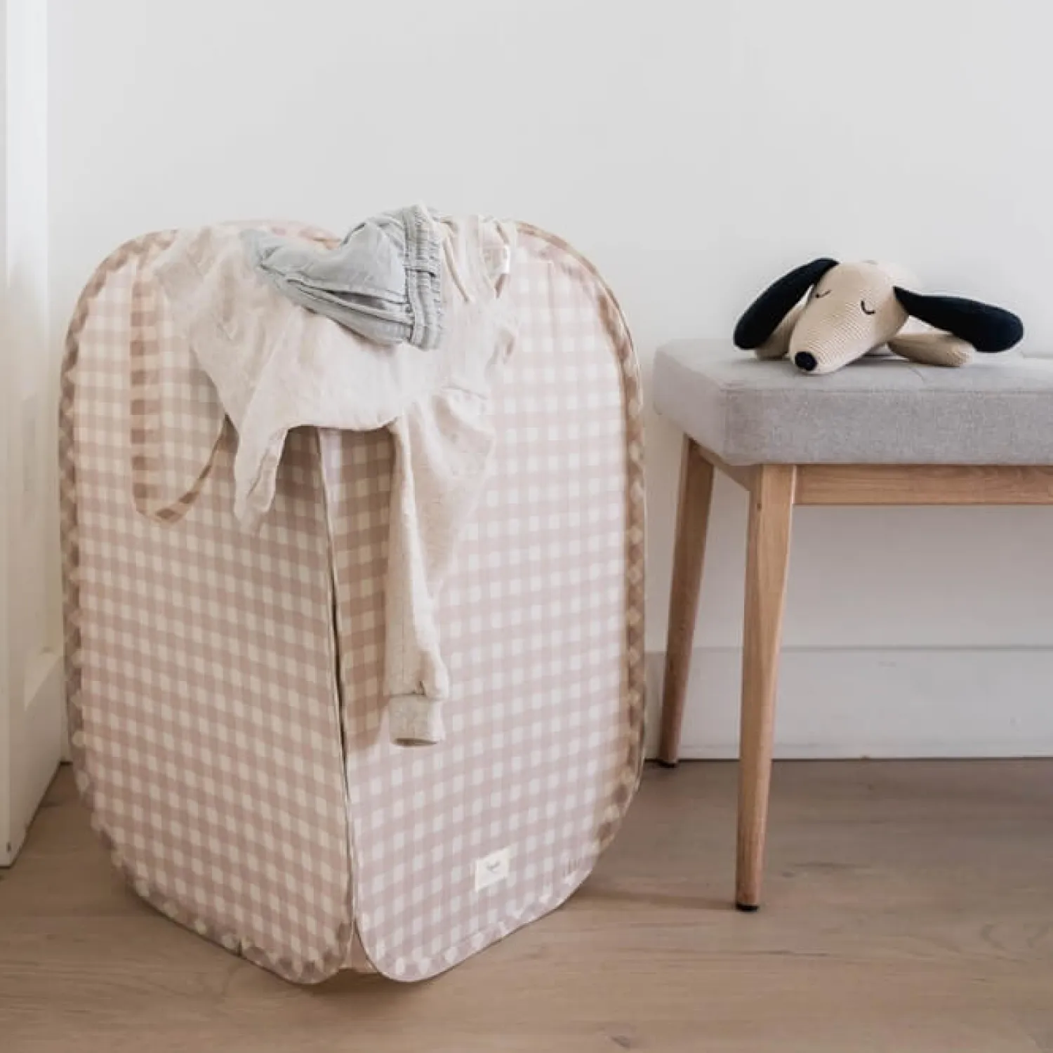Porządek W Domu|Kosze I Pojemniki | 3 Sprouts Kosz na pranie i zabawki Pop-up Gingham Beige