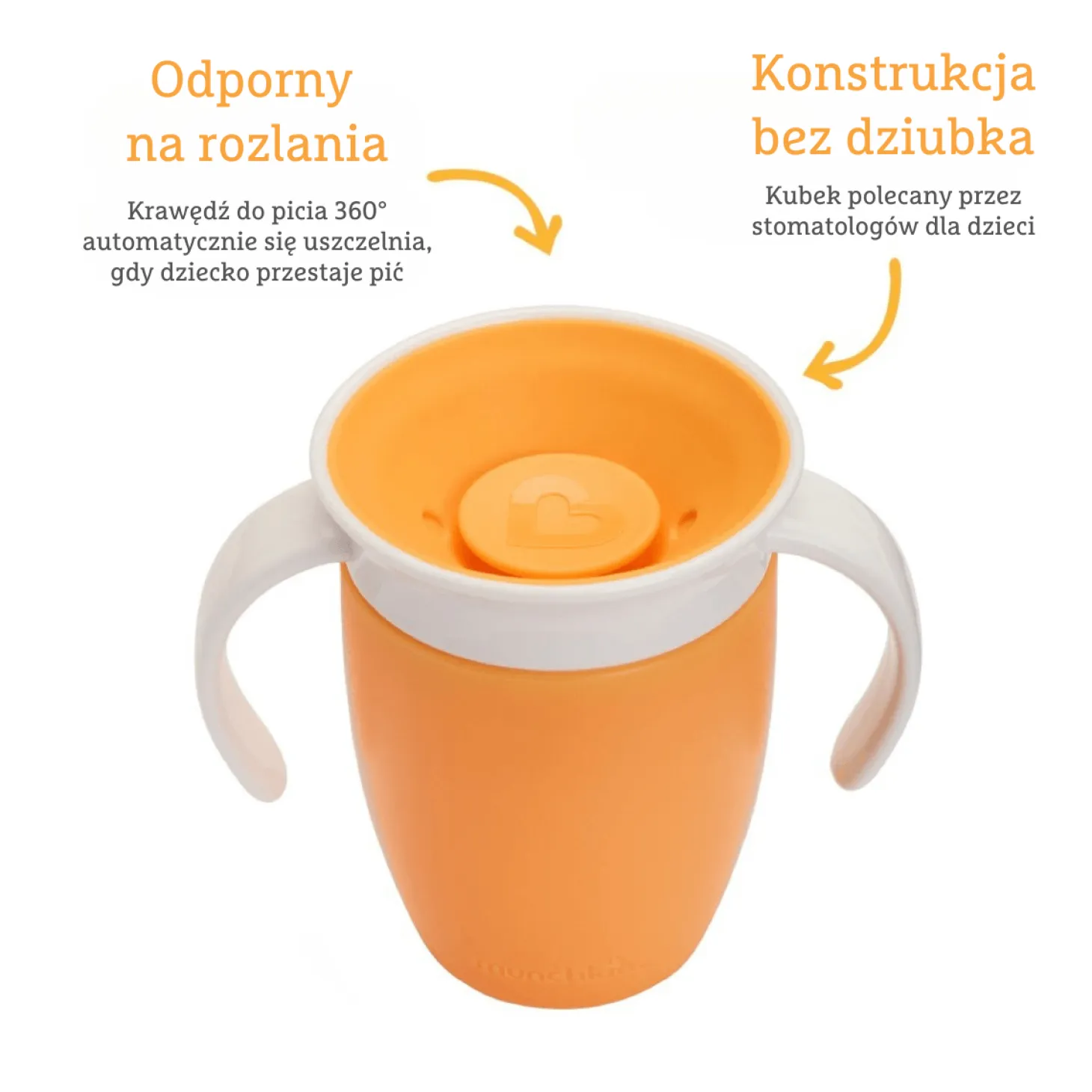 Kubek treningowy z uchwytami Miracle 360°, 207ml - pomarańczowy
