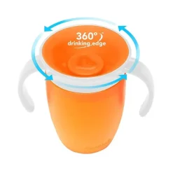 Kubek treningowy z uchwytami Miracle 360°, 207ml - pomarańczowy