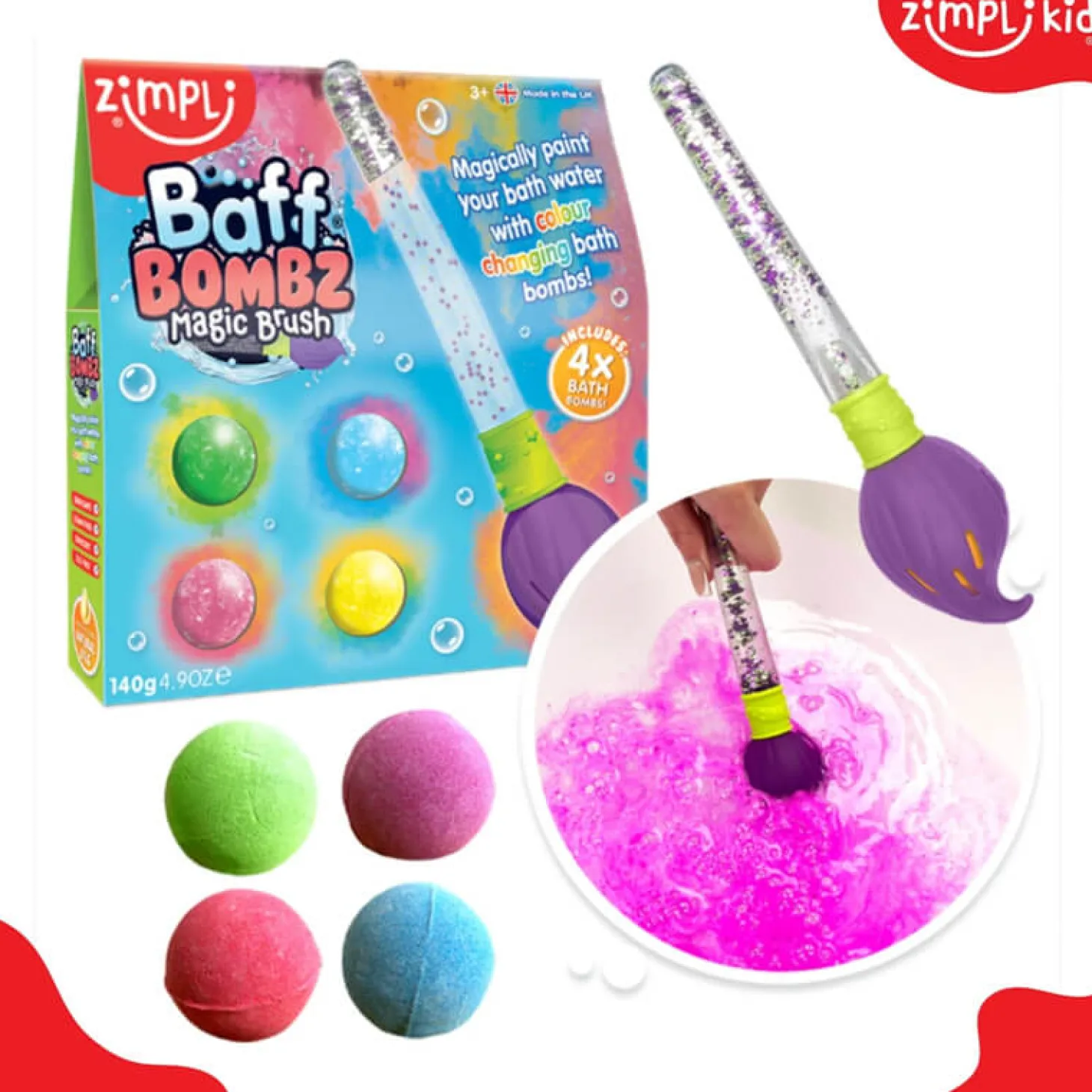 Kule do kąpieli z pędzlem Baff Bombz Magic Brush, 4 szt.